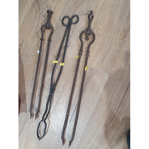 287 - A walnut Coal Box and three pairs of Fire Tongs