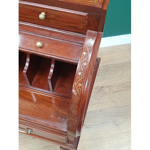 29 - A reproduction French style inlaid roll top Desk/Bureau supported on tapered feet.