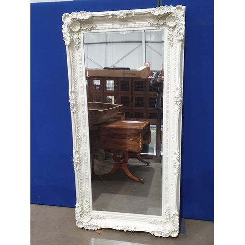 299 - A large white painted modern Wall Mirror with with floral and leafage decorated frame, 5ft 8