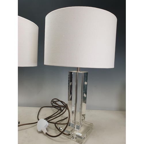 352 - A pair of glass square section Table Lamps and shades (Passed PAT Tests)