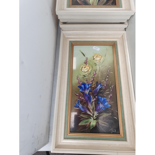 356 - A set of five framed rectangular botanical Plaques, each finely painted with various wild flowers an... 