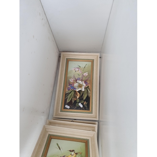 356 - A set of five framed rectangular botanical Plaques, each finely painted with various wild flowers an... 