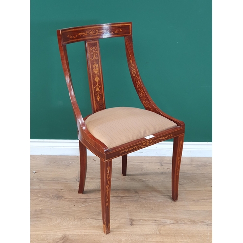 37 - An Edwardian inlaid Single Chair with cream upholstered seat.