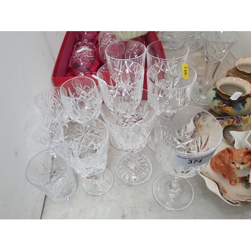 374 - A quantity of Glassware including Wines and Bowls, an opaque glass Bowl, two Royal Worcester floral ... 