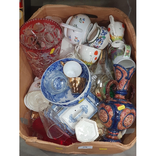 376 - A box containing China and Glass including Vases, Bowls Teaware etc