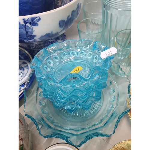 387 - A quantity of blue and white China, a Chinese Ginger Jar and Cover A/F, Aynsley Cups and Saucers, Gl... 