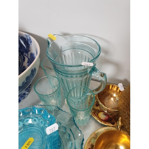 387 - A quantity of blue and white China, a Chinese Ginger Jar and Cover A/F, Aynsley Cups and Saucers, Gl... 