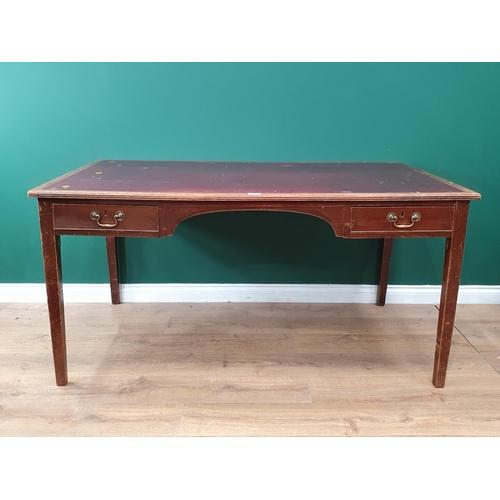 45 - A large mahogany leather topped Desk fitted two drawers.