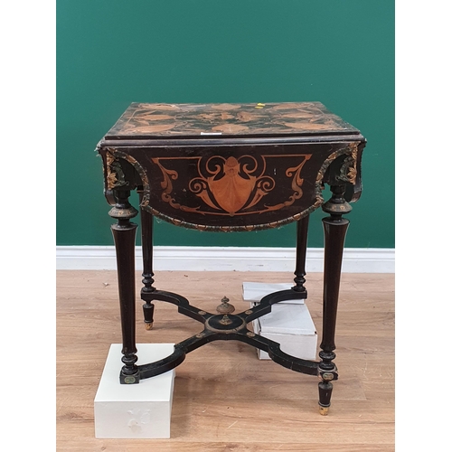 48 - An Ebonised Dropleaf Table with ormolu mounts A/F, (two feet missing).