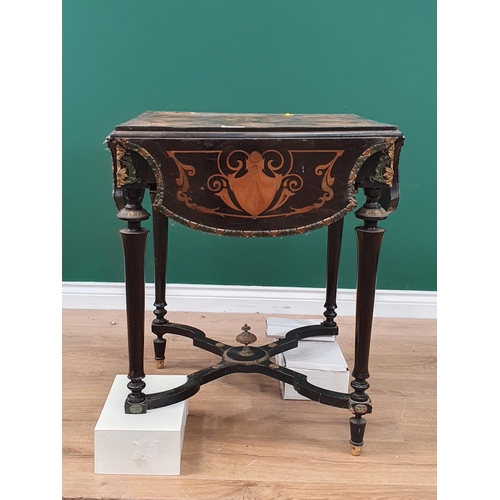 48 - An Ebonised Dropleaf Table with ormolu mounts A/F, (two feet missing).