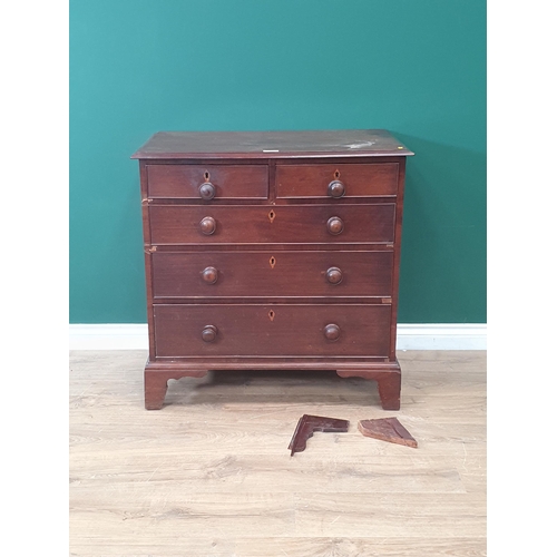 5 - A Mahogany chest of two short and three long Drawers on Bracket feet, A/F.