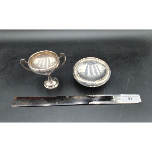 53 - A Victorian silver and tortoiseshell Page Turner, London 1898, a silver Bowl, Birmingham 1920, and a... 