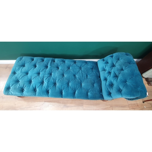 575 - A 19th Century turquoise button upholstered Chaise Lounge on squat turned supports 6ft 2in L x 1ft 1... 