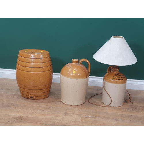 578 - Two stoneware Flagons (one converted to a table lamp) and a stoneware Cask