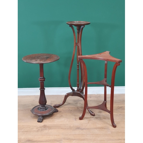 6 - A mahogany Wine Table on paw feet with a mahogany Jardinière Stand and another Side Table.