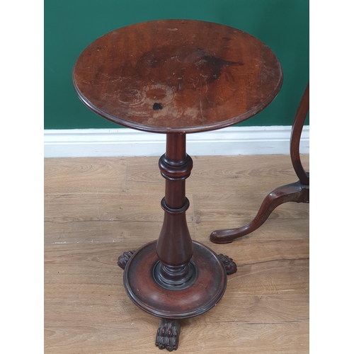 6 - A mahogany Wine Table on paw feet with a mahogany Jardinière Stand and another Side Table.