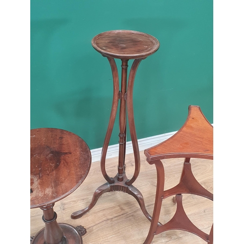 6 - A mahogany Wine Table on paw feet with a mahogany Jardinière Stand and another Side Table.