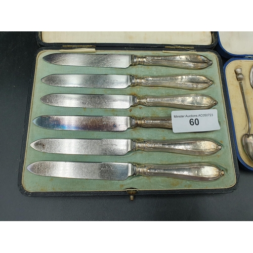 60 - Six George V silver and enamel Coffee Spoons with thistle finials, Birmingham 1929, A/F, in case, an... 