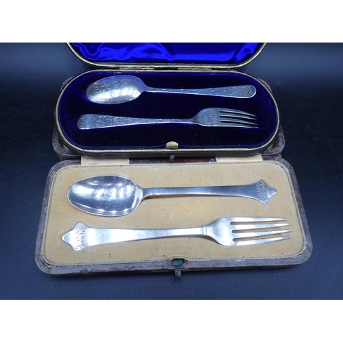 64 - An Edward VII silver Christening Spoon and Fork with scroll engraving, Birmingham 1901, and another,... 