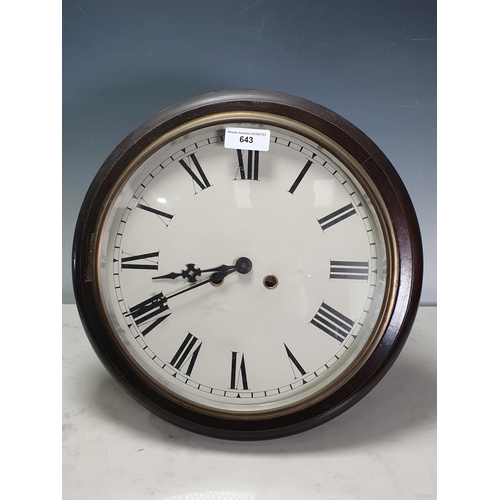 643 - A mahogany cased  circular Wall Clock 15in D