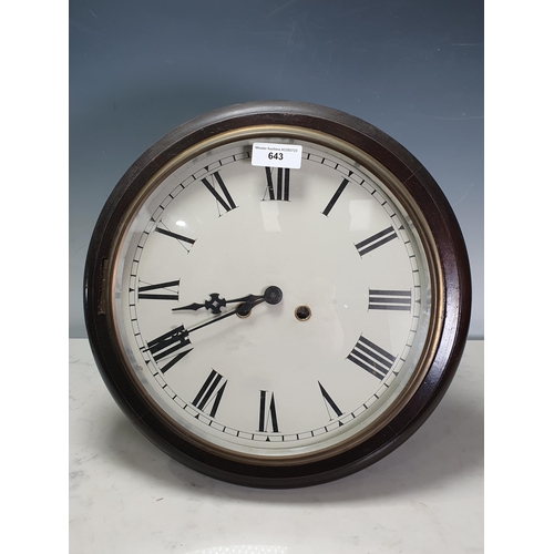 643 - A mahogany cased  circular Wall Clock 15in D