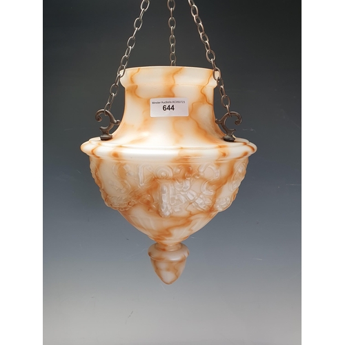 644 - A peach and opaque glass Ceiling Light Shade, 12in H