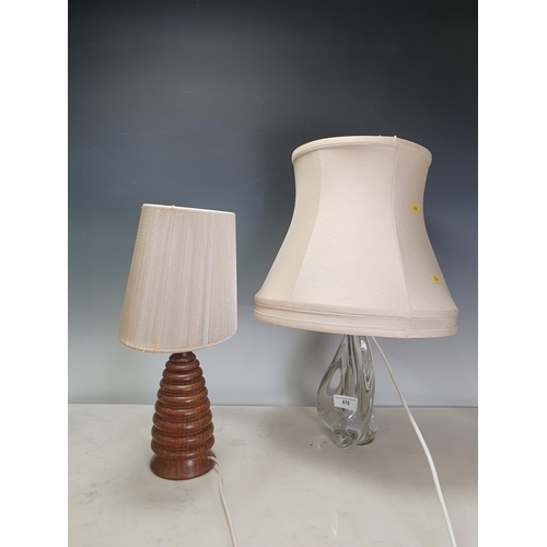 670 - A shaped glass Table Lamp and shade and a wooden Table Lamp and shade (Failed PAT Tests)