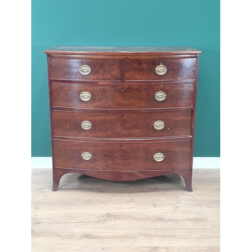 7 - A mahogany Chest of two short and three long Drawers on splayed bracket feet, A/F.