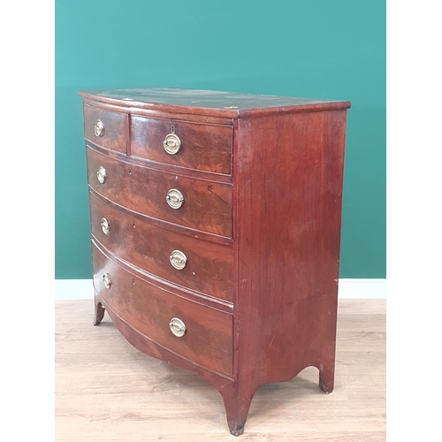 7 - A mahogany Chest of two short and three long Drawers on splayed bracket feet, A/F.