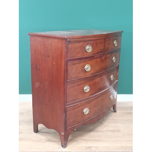 7 - A mahogany Chest of two short and three long Drawers on splayed bracket feet, A/F.