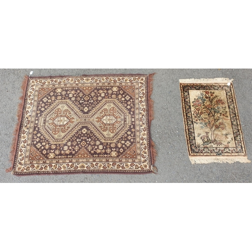 741 - A small Persian Rug on a brown ground, 5ft 8in x 4ft 2in and a small cotton Rug depicting deer besid... 