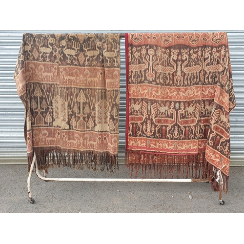 746 - Two Indonesian Ikat Hinggis (bought from Sothebys, Amsterdam in the 1980's), decorated stylised anim... 