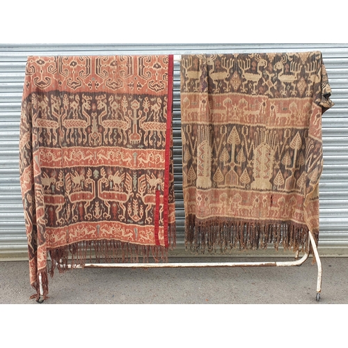 746 - Two Indonesian Ikat Hinggis (bought from Sothebys, Amsterdam in the 1980's), decorated stylised anim... 