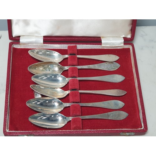 141 - A Set of six Silver Grapefruit Spoons in case and a simulated Shagreen Cigarette Case