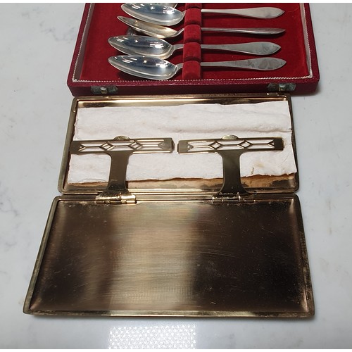 141 - A Set of six Silver Grapefruit Spoons in case and a simulated Shagreen Cigarette Case