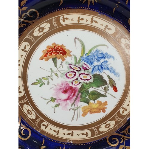 229 - A blue and gilt Coalport style Saucer Dish with floral spray decorations, 7 1/2 Diam.