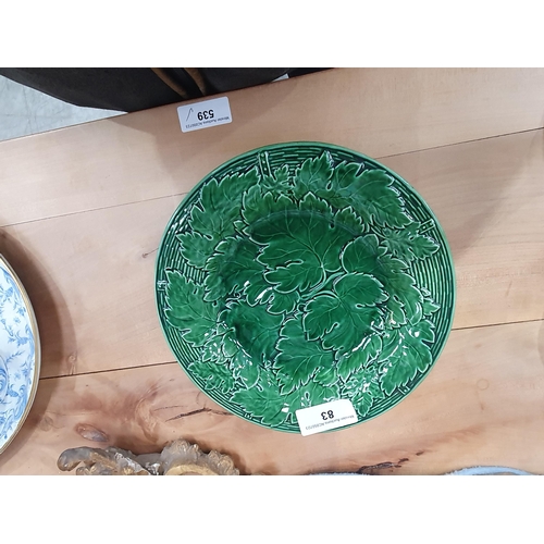 83 - Five Davenport pottery green cabbage leaf moulded Plates, 9in impressed mark, another in blue and gr... 