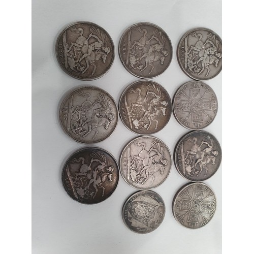 210 - QV Crowns 1887, 1889 x 2, 1890, 1891, 1892, 1896 LX, 1898 LXII and Double Florins 1889 and 1890, and... 