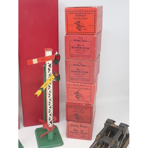 146 - A boxed Hornby 0 gauge No.2A Buffer Stop, five boxed No.1 Buffer Stops from different periods, an ea... 