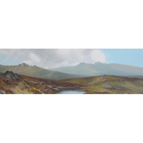 402 - REGINALD D. SHERRIN. A Dartmoor Landscape, signed, gouache, 15½ x 39½in; an unframed oil painting by... 