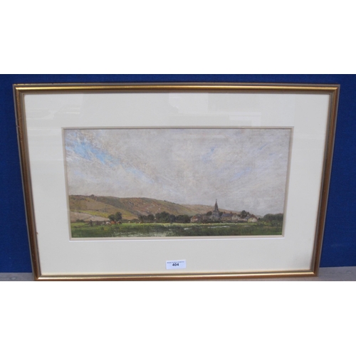 404 - THOMAS W. HAMMOND. Cattle grazing in water meadows, with a view towards a village beyond, pastel, 10... 