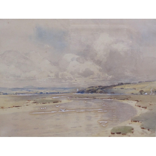 405 - FRED TUCKER. The river Nith at Glencaple, Dumfries, signed, watercolour heightened with white, 10½ x... 