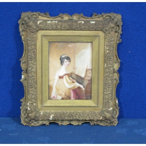 414 - ENGLISH SCHOOL, c.1825. Portrait Miniature of a Lady playing a piano, on ivory, 7 x 5in (ivory refer... 