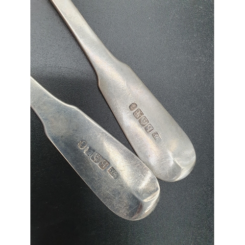 106 - A pair of George IV silver Table Spoons fiddle pattern engraved initials, Edinburgh 1822 and another... 