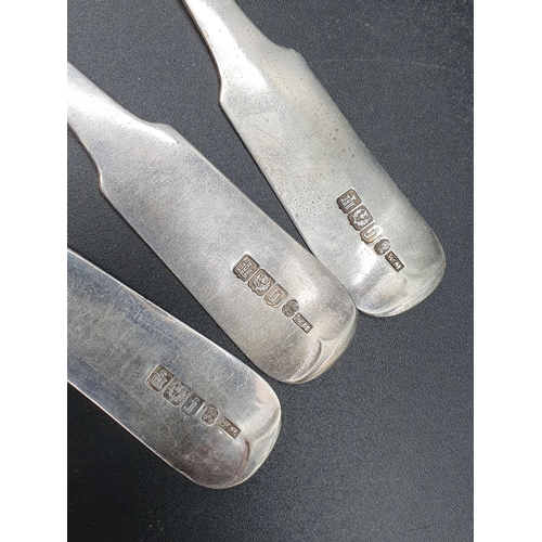 107 - Three George III silver Table Spoons fiddle pattern engrave initials, Edinburgh 1915, maker W.M.