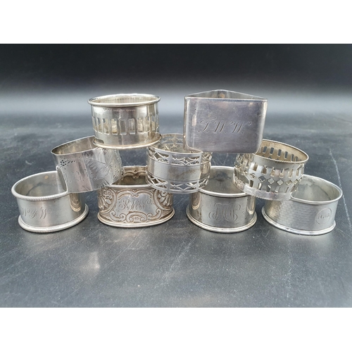 111 - Seven various silver Napkin Rings and two plated