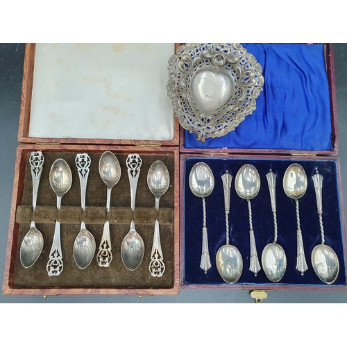 125 - A set of six George VI silver Coffee Spoons with pierced stems, Sheffield 1946, another set, Birming... 