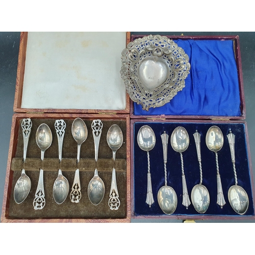 125 - A set of six George VI silver Coffee Spoons with pierced stems, Sheffield 1946, another set, Birming... 