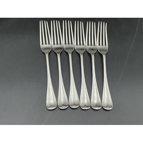 134 - Six Edward VII silver Forks, engraved initial W, Sheffield 1901, maker J. Round  295gms