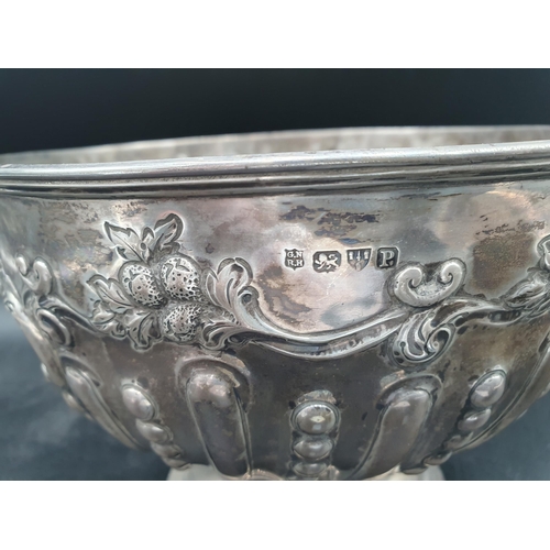 142 - A Victorian silver Rose Bowl with gadroon and floral embossing, engraved presentation inscription, C... 